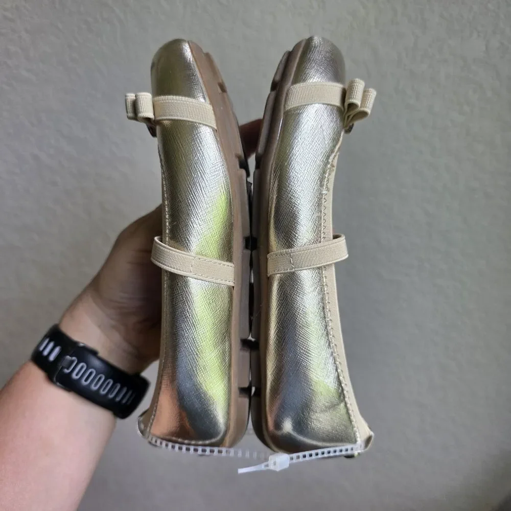 NWOT Michael Kors Gold Rover Lux Strap Ballerina Flats Mary Jane Girls Size 12